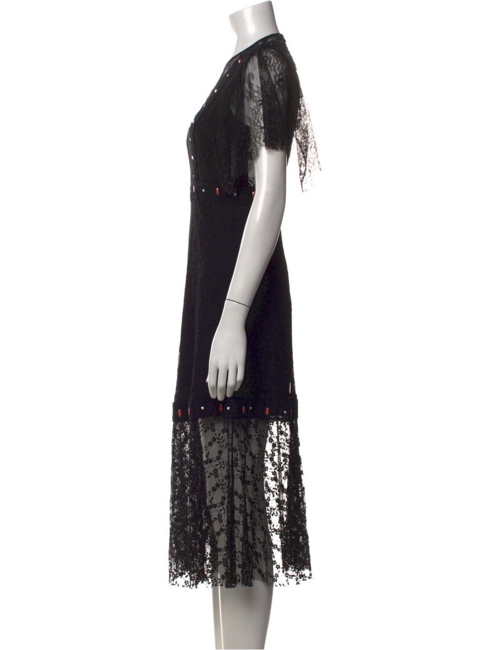 Sandro Black Lace Midi Dress with Embellished Accents - Picture 8 of 9